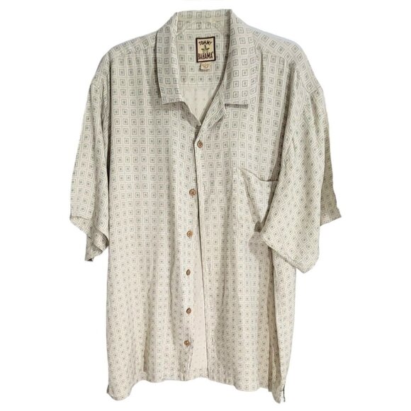 Tommy Bahama Mens White Geometric‎ Button Up Silk Shirt Short Sleeve Size L - Picture 1 of 10
